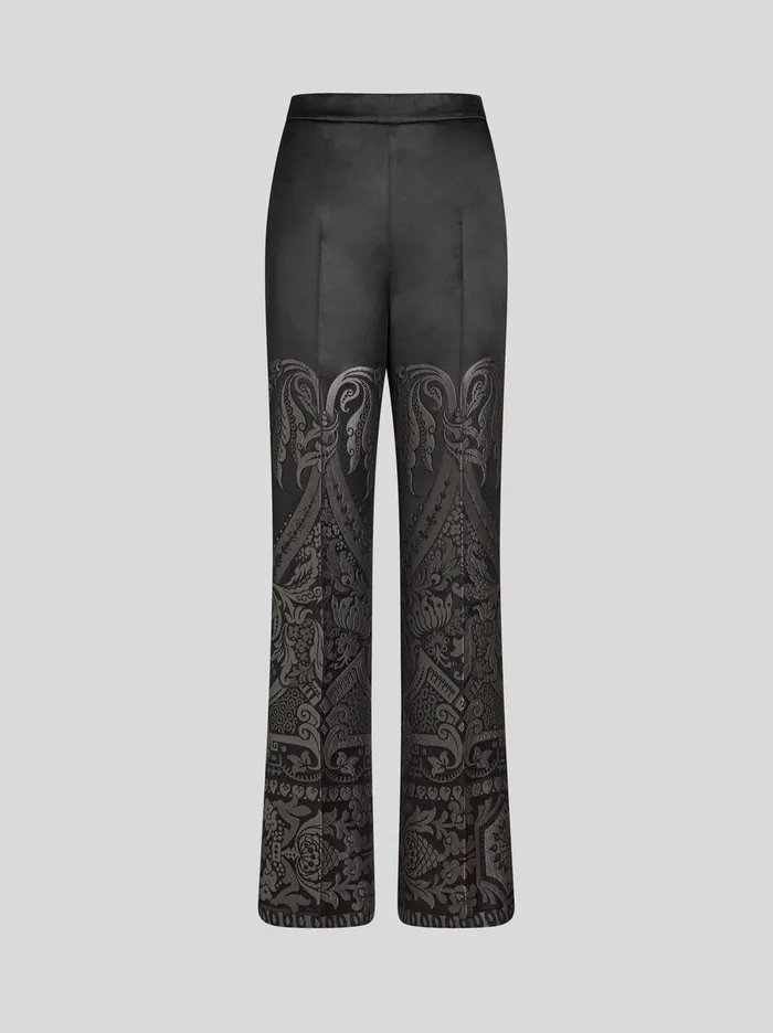 Women Etro Trousers Silk Jacquard Palazzo Trousers Grey