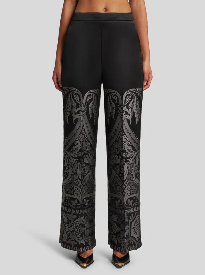Women Etro Trousers Silk Jacquard Palazzo Trousers Grey