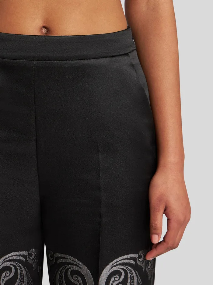 Women Etro Trousers Silk Jacquard Palazzo Trousers Grey
