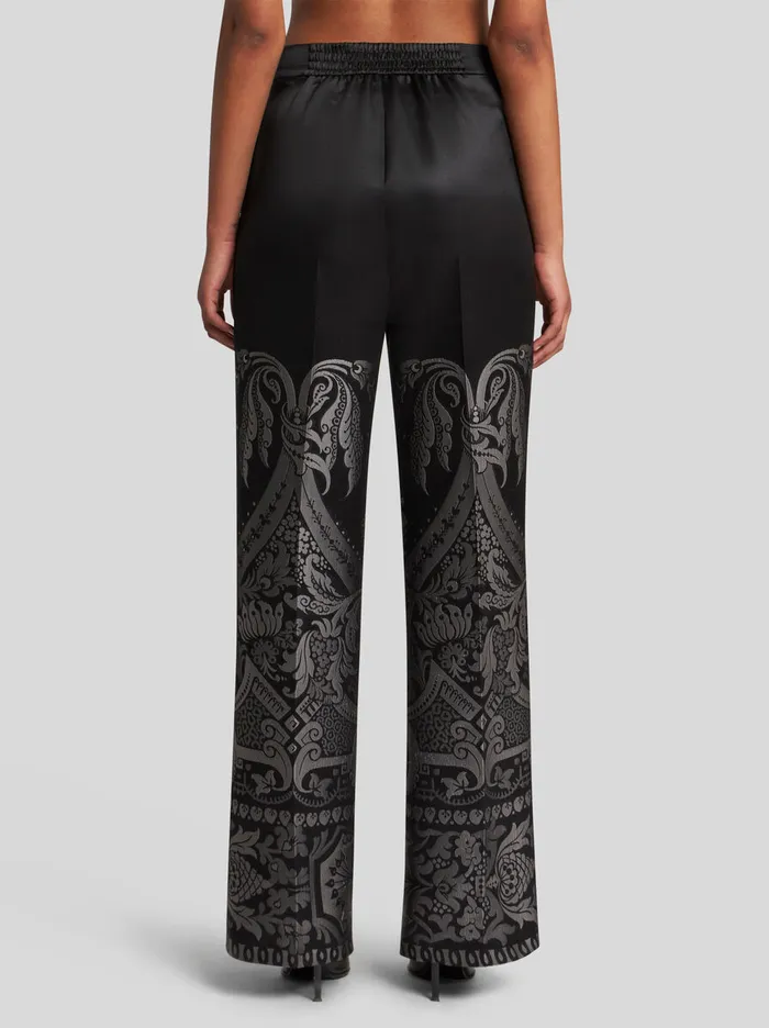 Women Etro Trousers Silk Jacquard Palazzo Trousers Grey