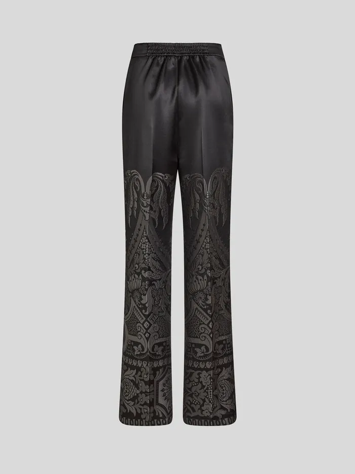 Women Etro Trousers Silk Jacquard Palazzo Trousers Grey