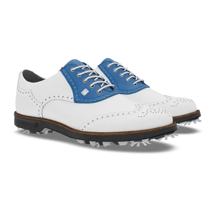 Women FootJoy Spiked MyJoys Premiere Series Shield Tip White Blue Lizard Print