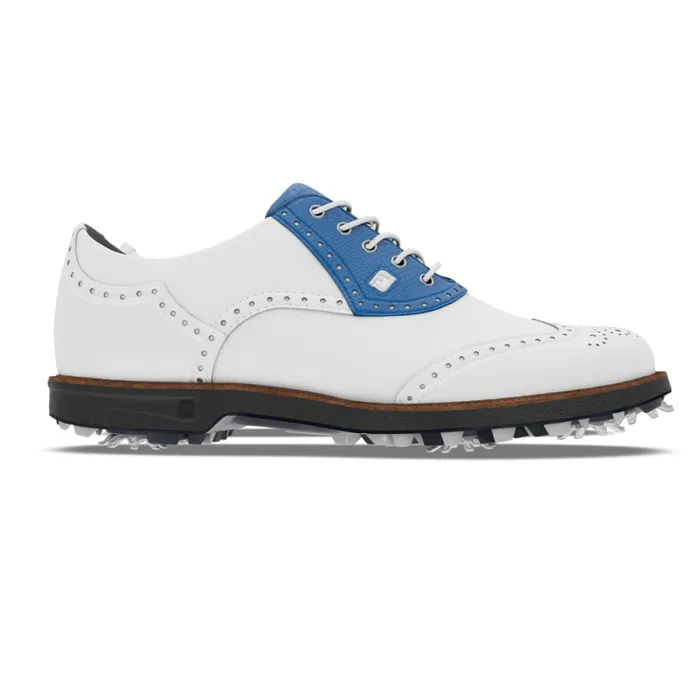 Women FootJoy Spiked MyJoys Premiere Series Shield Tip White Blue Lizard Print