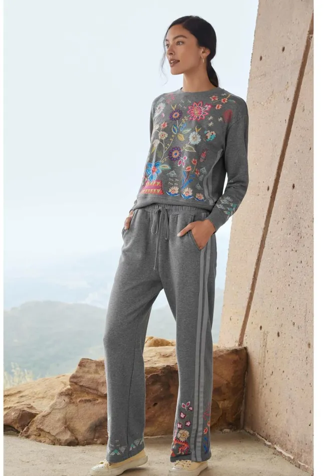 Women Griffin Wide Leg Ribbon Pant Dark Heather Johnny Was Bottoms