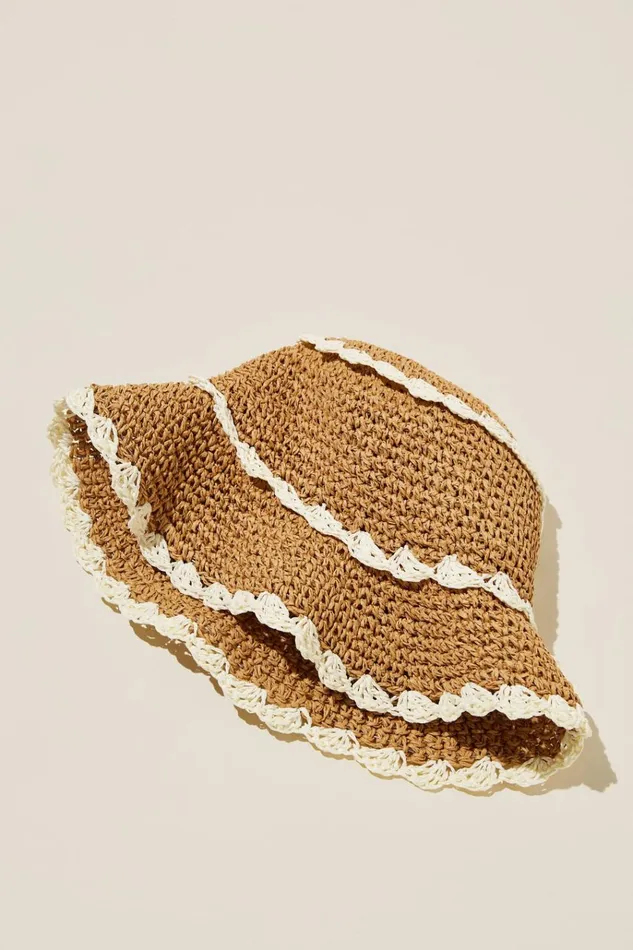 Women Hats Cotton On Emme Straw Bucket Hat Natural