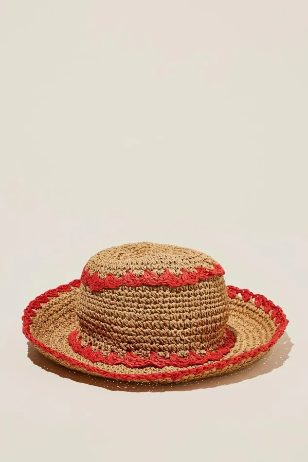 Women Hats Cotton On Emme Straw Bucket Hat Red