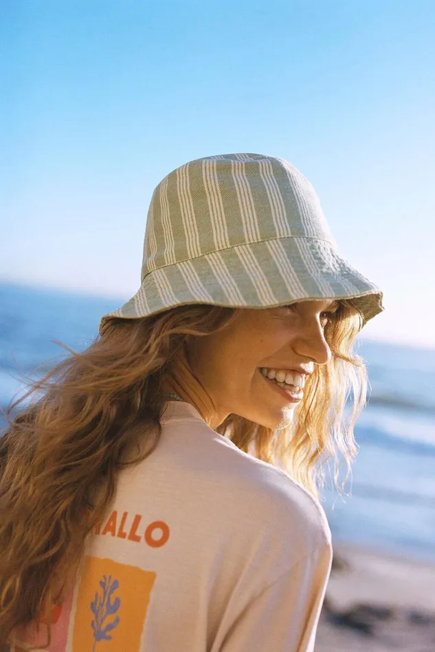 Women Hats Cotton On Reversible Bianca Bucket Hat Hannah Stripesoft Pine