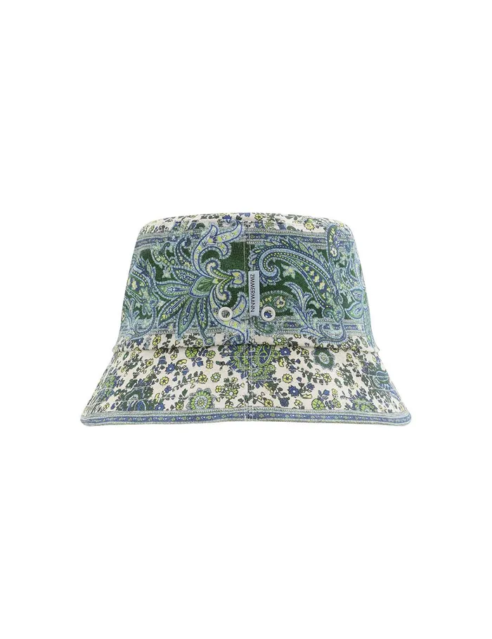 Women Hats Zimmermann Printed Canvas Bucket Hat Green Paisley
