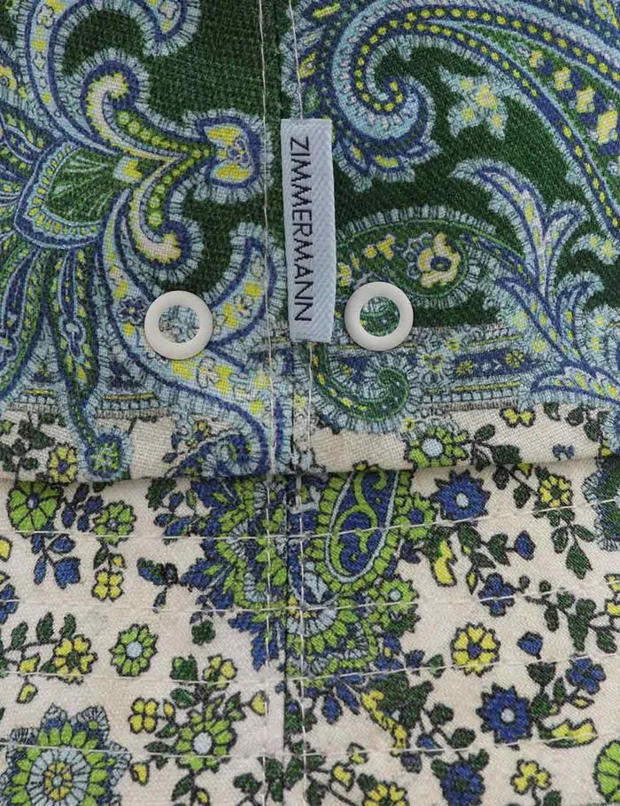 Women Hats Zimmermann Printed Canvas Bucket Hat Green Paisley