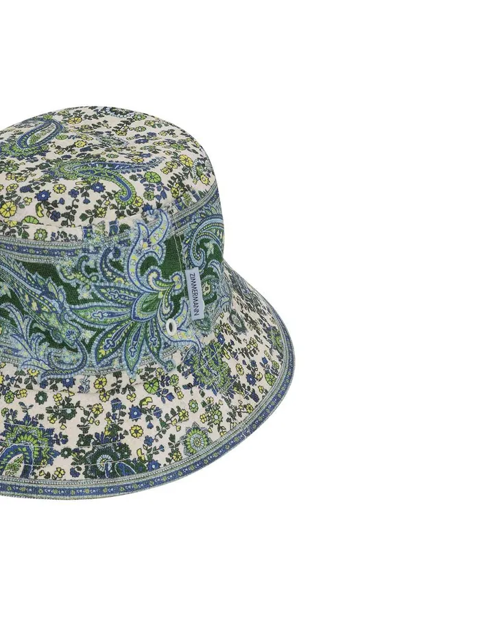 Women Hats Zimmermann Printed Canvas Bucket Hat Green Paisley