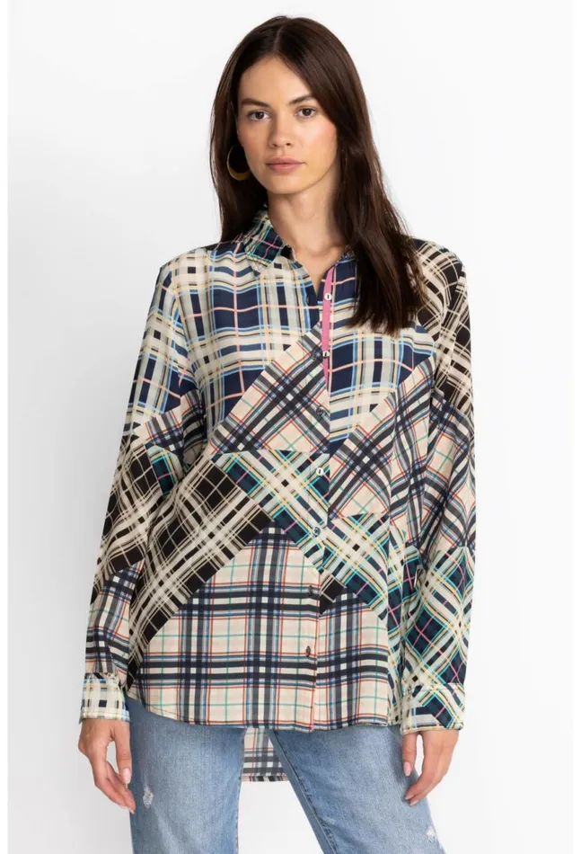 Women Idora Patchwork Button Down Shirt Multi Johnny Was Tops
