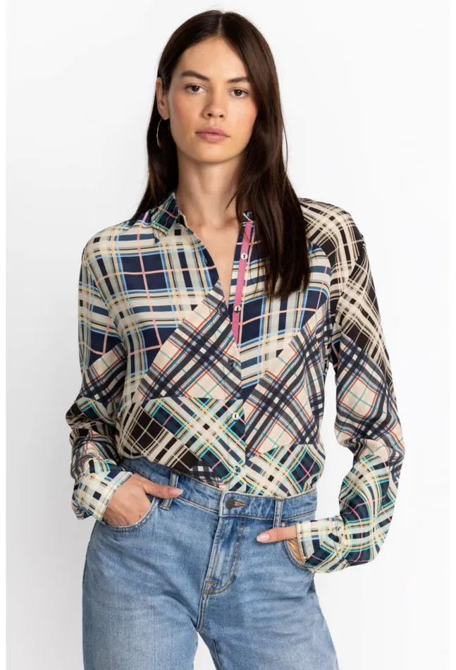 Women Idora Patchwork Button Down Shirt Multi Johnny Was Tops