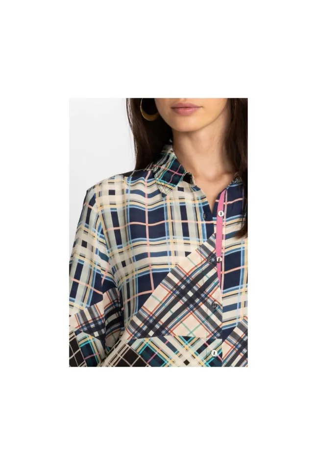 Women Idora Patchwork Button Down Shirt Multi Johnny Was Tops
