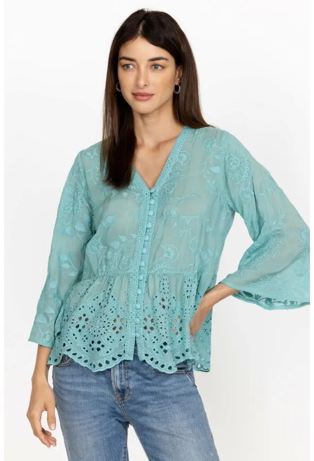 Women Ingrid Reveka Blouse Marine Blue Johnny Was Tops