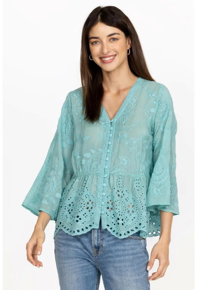 Women Ingrid Reveka Blouse Marine Blue Johnny Was Tops