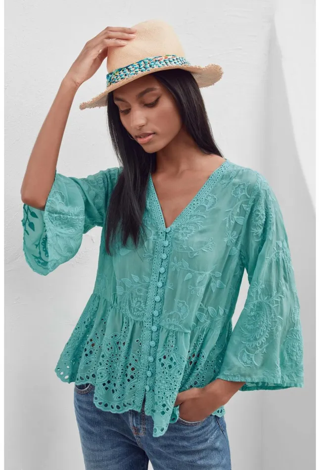 Women Ingrid Reveka Blouse Marine Blue Johnny Was Tops