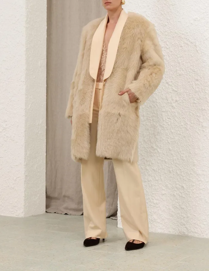 Women Jackets and Coats Zimmermann Illustration Shearling Coat Cream