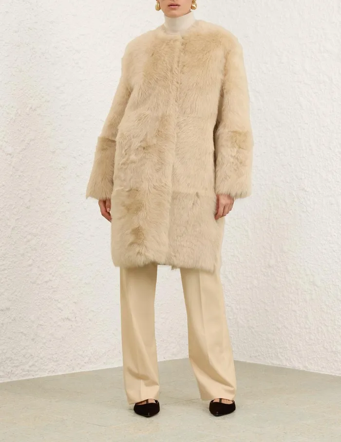 Women Jackets and Coats Zimmermann Illustration Shearling Coat Cream