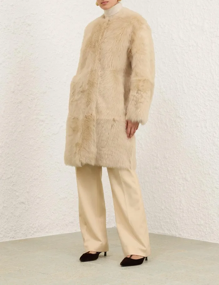 Women Jackets and Coats Zimmermann Illustration Shearling Coat Cream