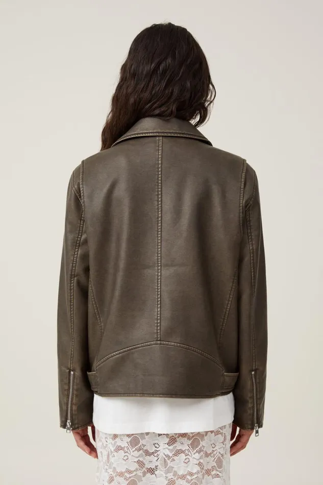 Women Jackets Cotton On Roman Faux Leather Biker Jacket Washed Brown Women Jackets Cotton On Roman Faux Leather Biker Jacket Washed Brown