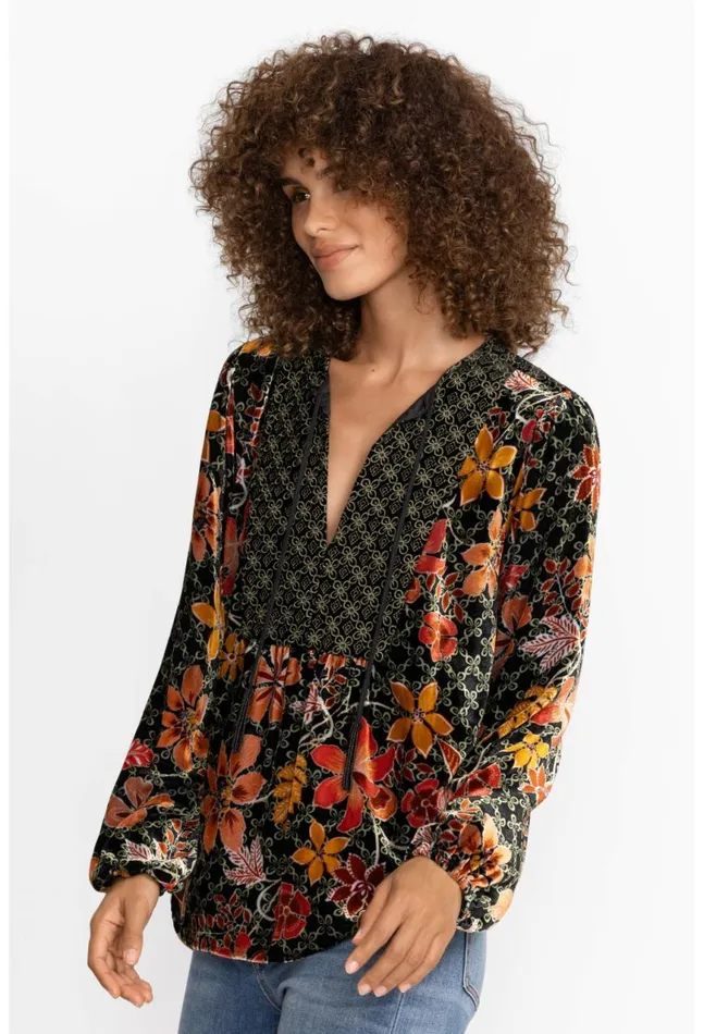 Women Jasmoon Flore Velvet Curved Hem Blouse Jasmoon Flore Johnny Was Tops