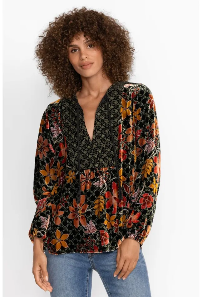 Women Jasmoon Flore Velvet Curved Hem Blouse Jasmoon Flore Johnny Was Tops