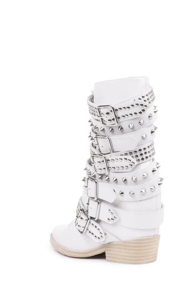 Women Jeffrey Campbell Ankle To Mid DRACOSTUD White Silver