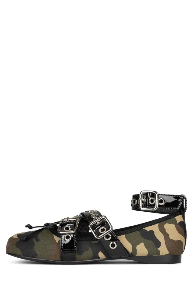 Women Jeffrey Campbell Ballet Flats CHOREO Khaki Camo Black