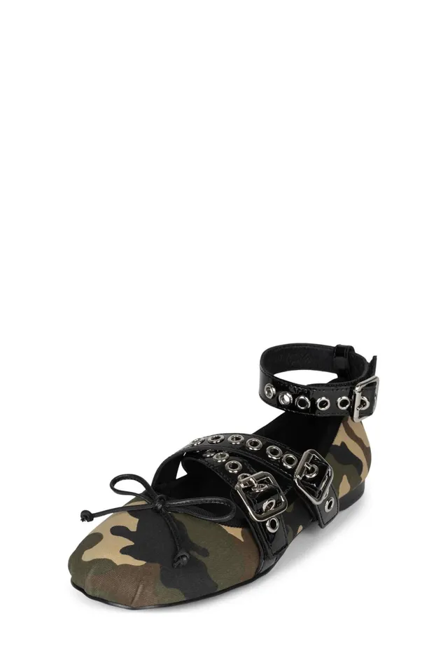 Women Jeffrey Campbell Ballet Flats CHOREO Khaki Camo Black
