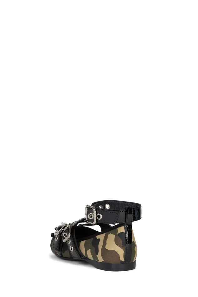 Women Jeffrey Campbell Ballet Flats CHOREO Khaki Camo Black