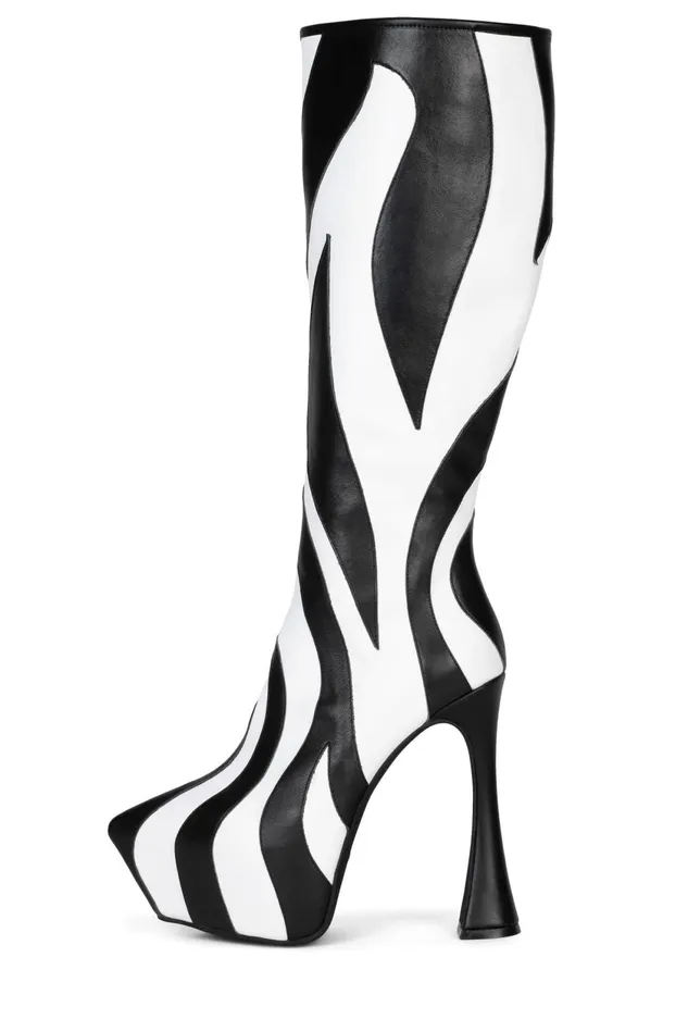 Women Jeffrey Campbell Boot UNTAMED Black White Zebra