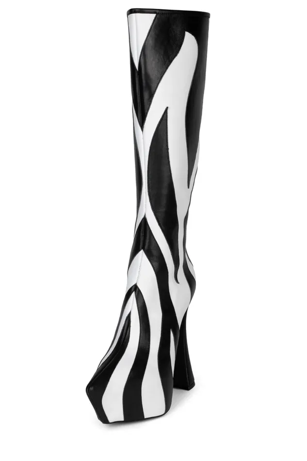 Women Jeffrey Campbell Boot UNTAMED Black White Zebra
