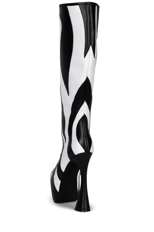 Women Jeffrey Campbell Boot UNTAMED Black White Zebra