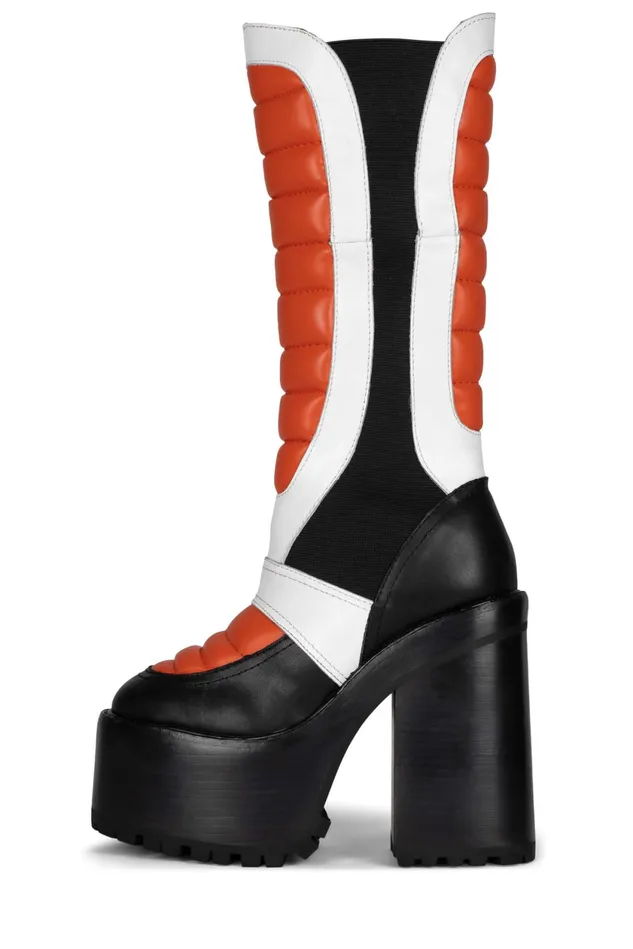 Women Jeffrey Campbell Knee To Thigh DIRTBIKE Black Orange White
