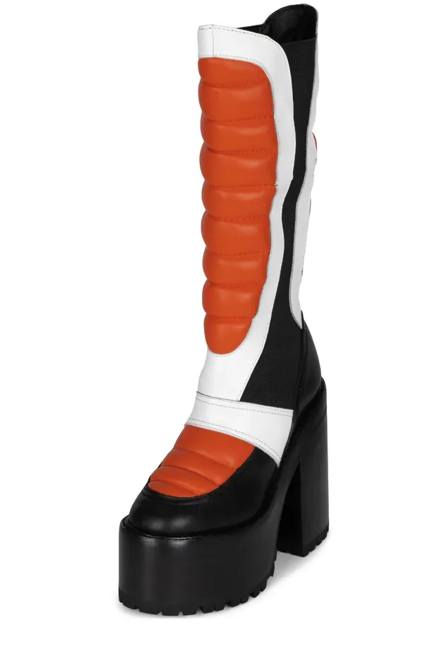 Women Jeffrey Campbell Knee To Thigh DIRTBIKE Black Orange White