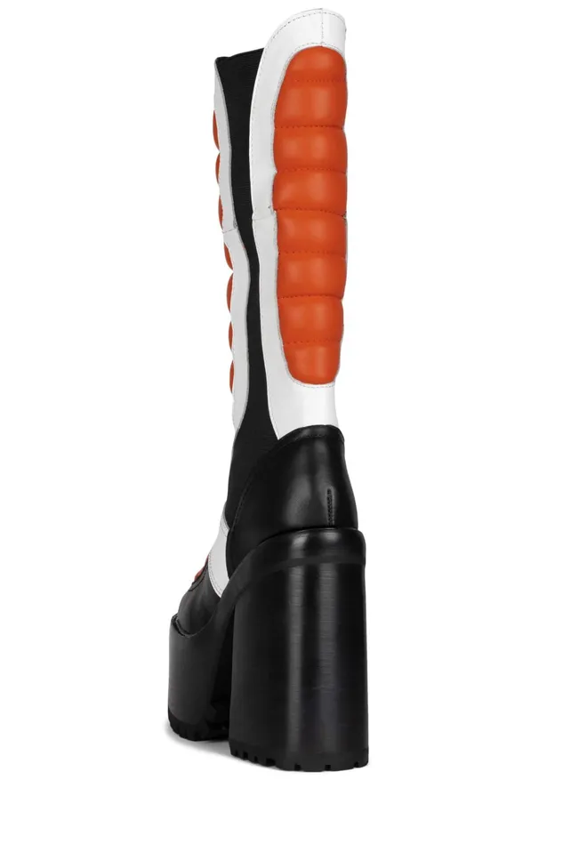 Women Jeffrey Campbell Knee To Thigh DIRTBIKE Black Orange White