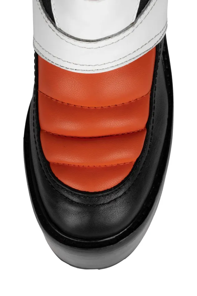 Women Jeffrey Campbell Knee To Thigh DIRTBIKE Black Orange White