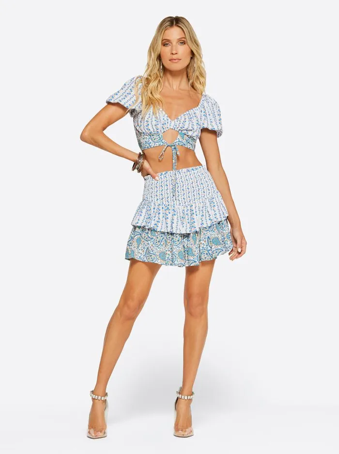 Women Jessica Simpson Bottoms Sweetness Overload Two Tier Ruffle Skirt In White Multi