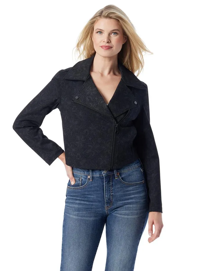 Women Jessica Simpson Jackets Blazers and Kimonos Biker Jacket In Black Laced Floral Women Jessica Simpson Jackets Blazers and Kimonos Biker Jacket In Black Laced Floral