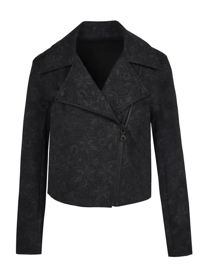 Women Jessica Simpson Jackets Blazers and Kimonos Biker Jacket In Black Laced Floral