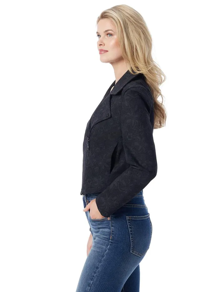 Women Jessica Simpson Jackets Blazers and Kimonos Biker Jacket In Black Laced Floral