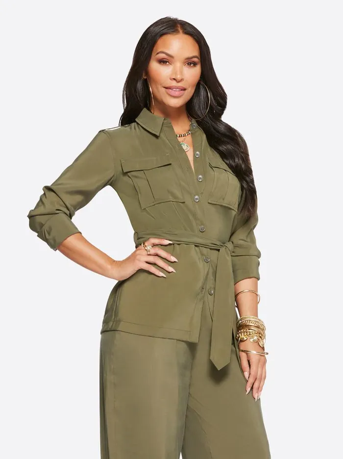 Women Jessica Simpson Jackets Blazers and Kimonos Jessa Jacket In Olive Night