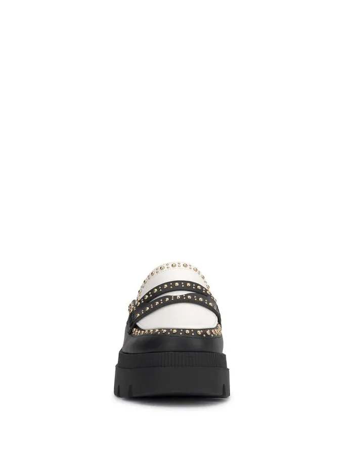Women Jessica Simpson Slides and Mules Uma Slip On Loafer In Black and White