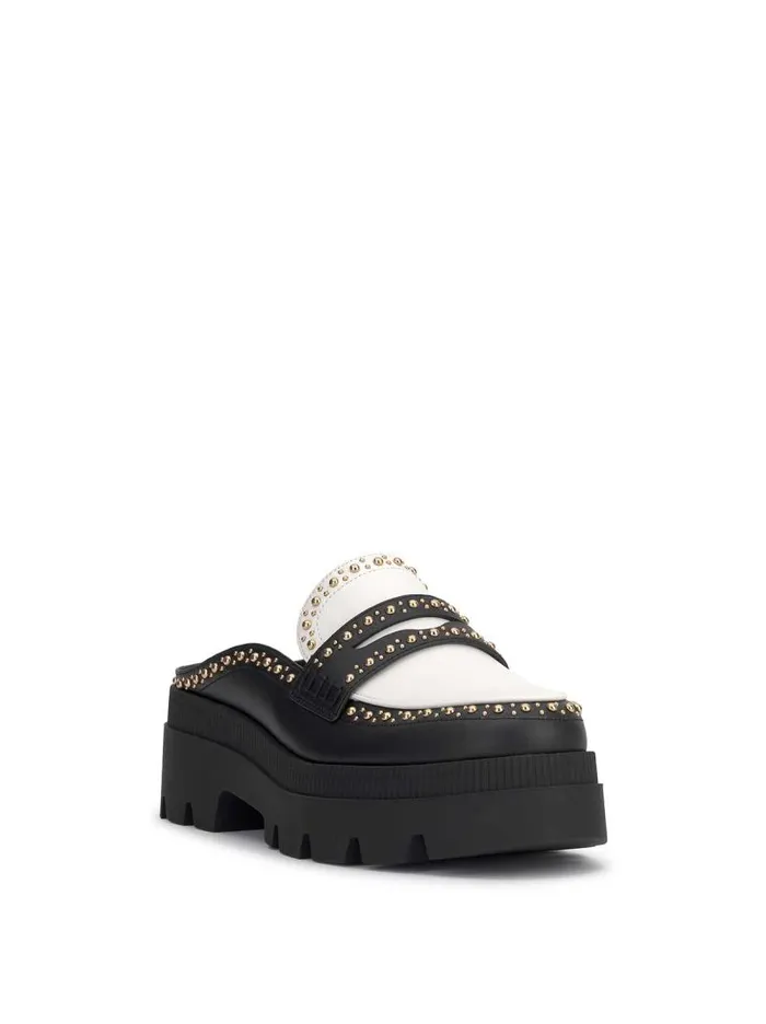 Women Jessica Simpson Slides and Mules Uma Slip On Loafer In Black and White