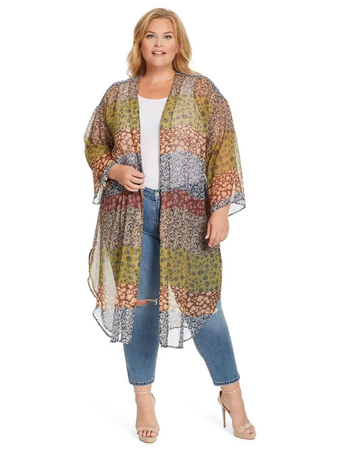 Women Jessica Simpson Tops and Tees Blaine Kimono In Blooming Patchwork