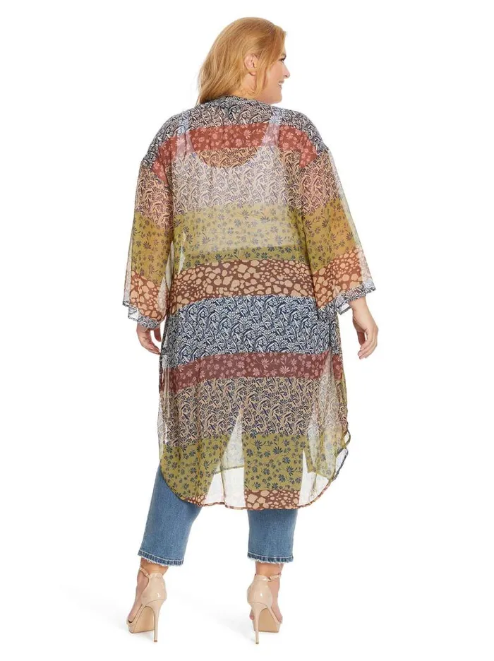 Women Jessica Simpson Tops and Tees Blaine Kimono In Blooming Patchwork