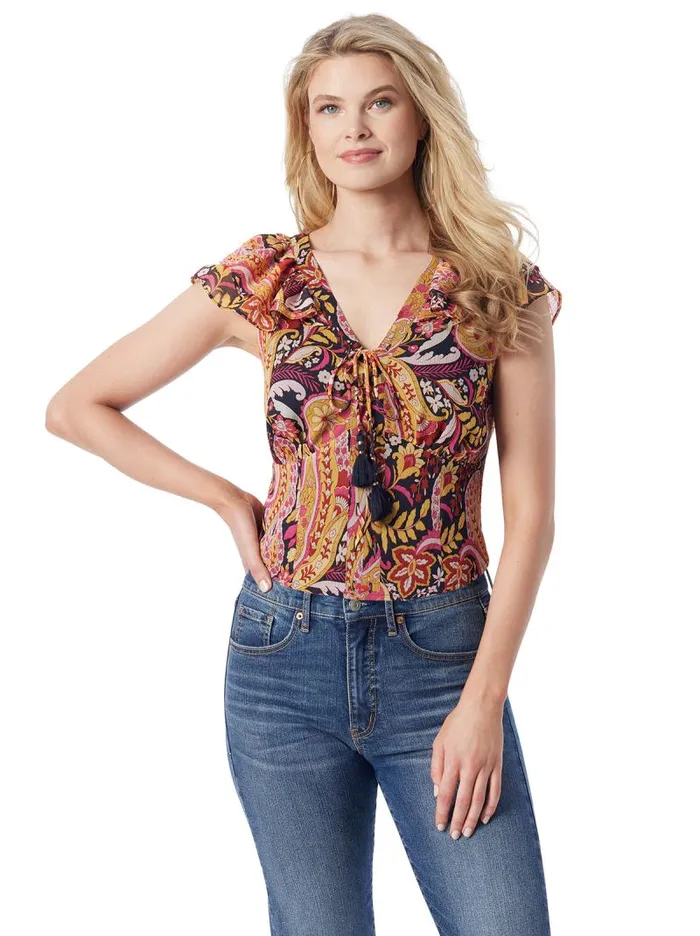 Women Jessica Simpson Tops and Tees Dixie Cropped Blouse In Paisley World
