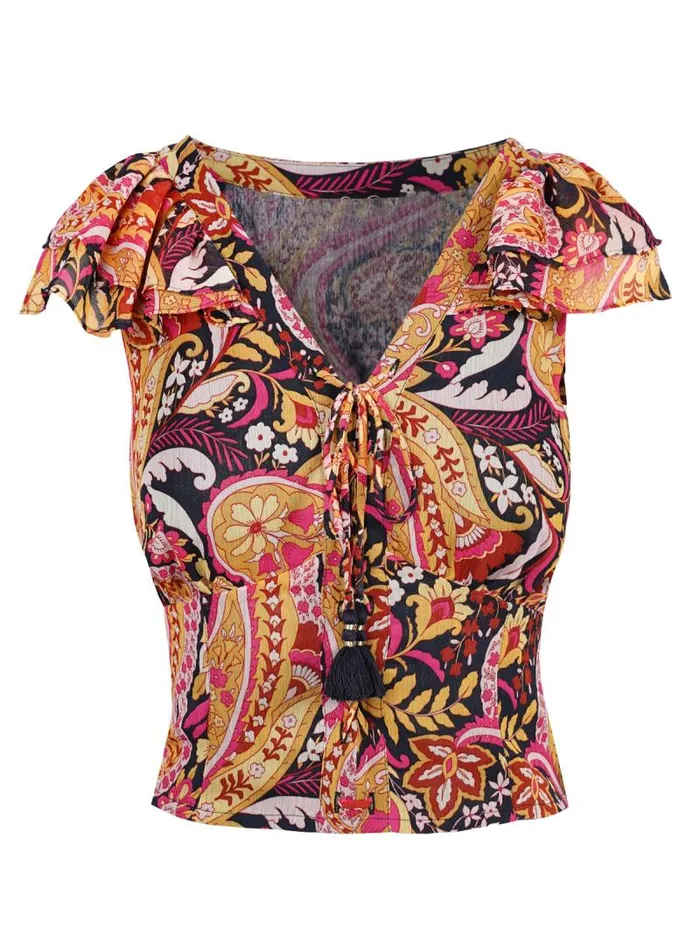 Women Jessica Simpson Tops and Tees Dixie Cropped Blouse In Paisley World