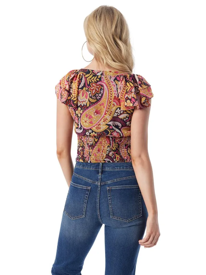 Women Jessica Simpson Tops and Tees Dixie Cropped Blouse In Paisley World