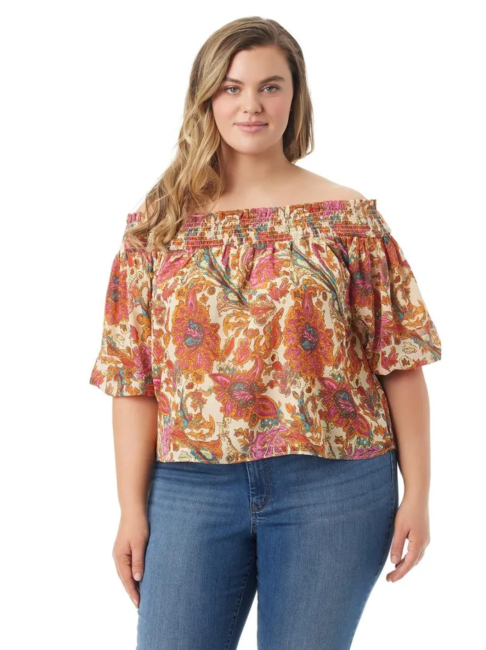Women Jessica Simpson Tops and Tees Rosiya Off Shoulder Top In Apricot Sherbet Paisley Women Jessica Simpson Tops and Tees Rosiya Off Shoulder Top In Apricot Sherbet Paisley
